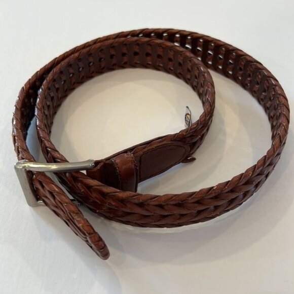 Fossil Genuine Leather Men's Braided Woven Brown Belt size 34 Brass Buckle - Picture 8 of 13